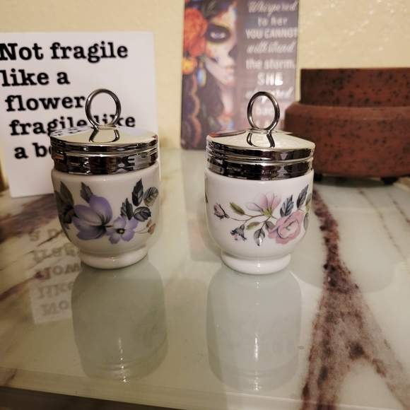 Royal Worcester Floral Egg Coddler Set - Silver, White, Pink, Purple VINTAGE - Picture 1 of 5